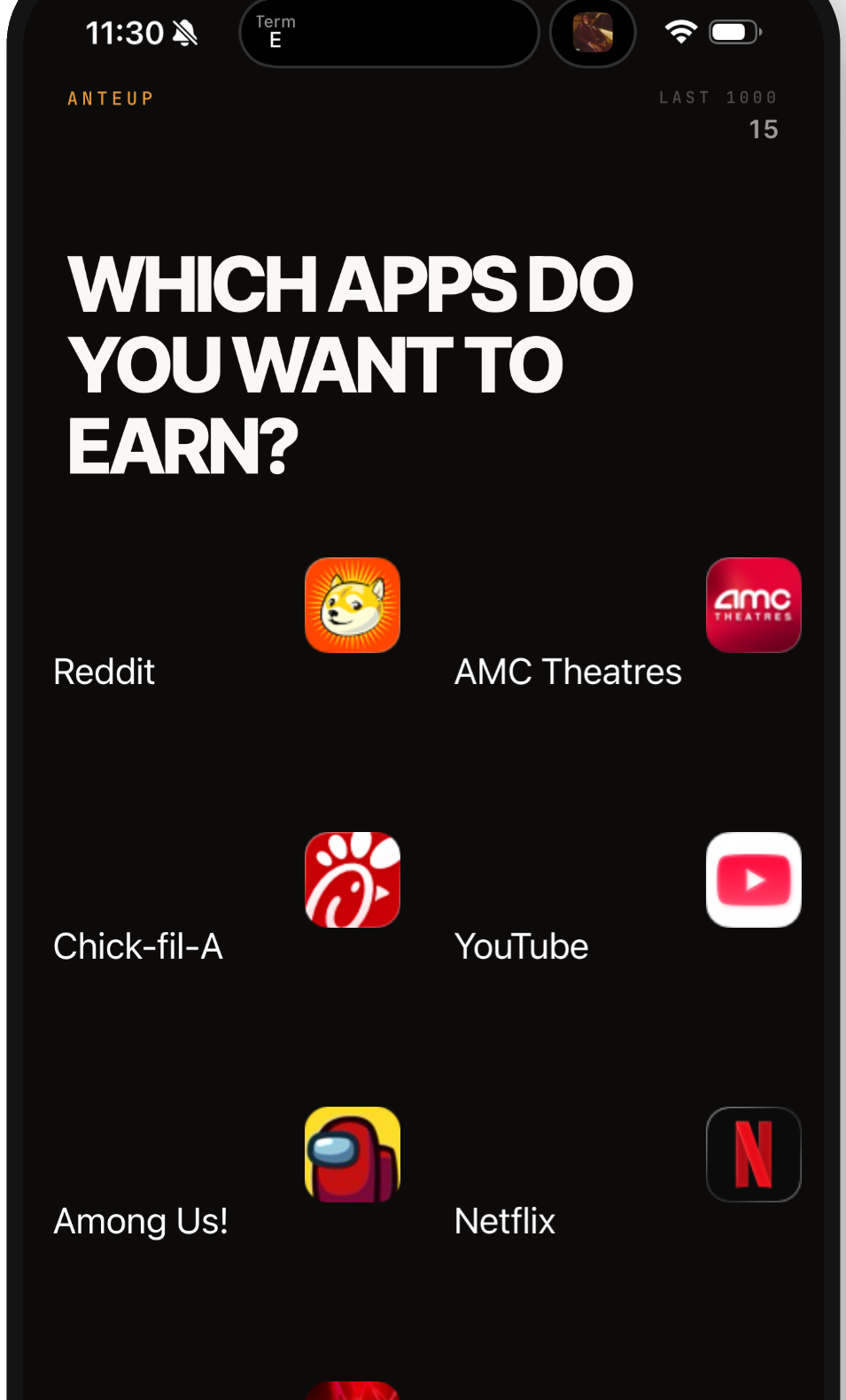 Choosing which apps to earn